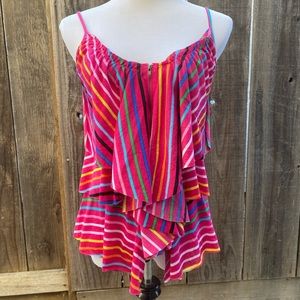 Bongo NWT striped flounce zipper tank top
